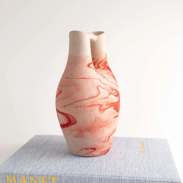Vintage Orange Swirl Nemadji Wedding Vase Pottery For Sale - Image 10 of 12