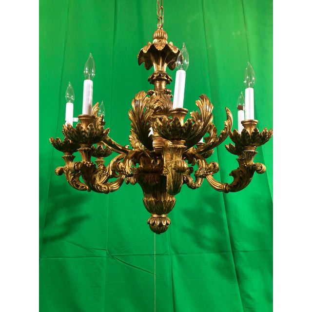 Traditional Vintage Italian Hand Carved Eight Light Chandelier For Sale - Image 3 of 13