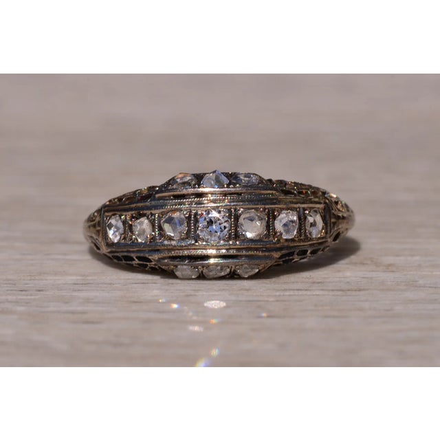 Silver The Double Springs: Antique White Gold Art Deco Rose Cut Diamond Ring For Sale - Image 8 of 11