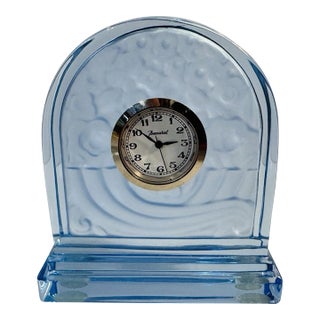Vintage MCM Baccarat Crystal Blue Basket of Abundance Quartz Desk Clock For Sale