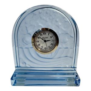 Vintage MCM Baccarat Crystal Blue Basket of Abundance Quartz Desk Clock