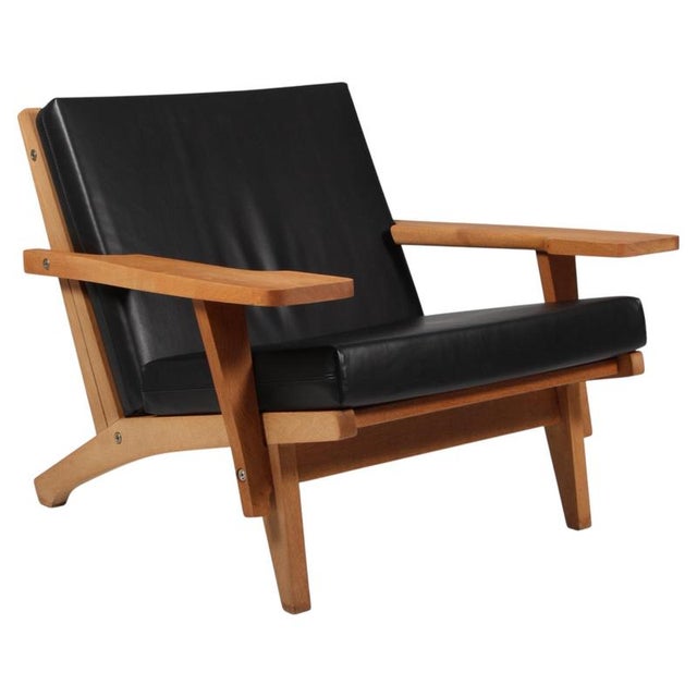 Black GE-370 Lounge Chair in Oak Frame and Full Grain Leather by Hans J. Wegner for Getama, 1960s For Sale - Image 8 of 8