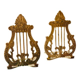 Vintage Brass Musical Instrument - Harp- Bookends- Andrea by Sadek For Sale
