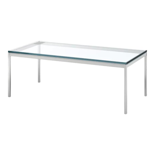 Florence Knoll Rectangular Glass Coffee Table With Polished Chrome Base and Glass Top For Sale