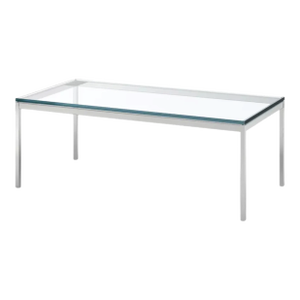 Florence Knoll Rectangular Glass Coffee Table With Polished Chrome Base and Glass Top