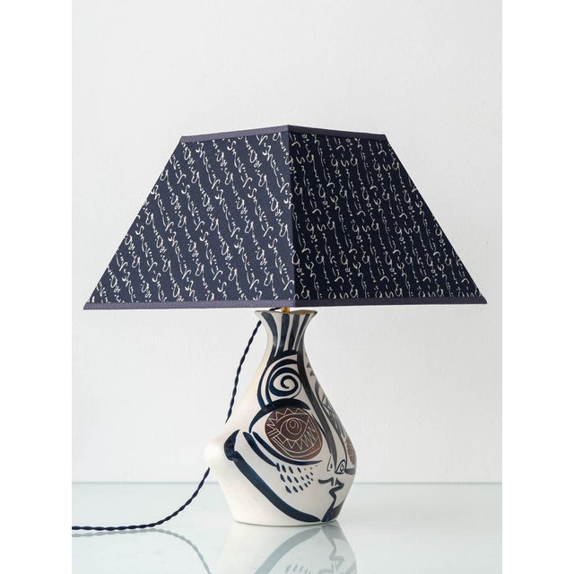 Vintage Cubist Ceramic Table Lamp with Hand-Painted Face & New Lampshade, Spain For Sale - Image 4 of 11