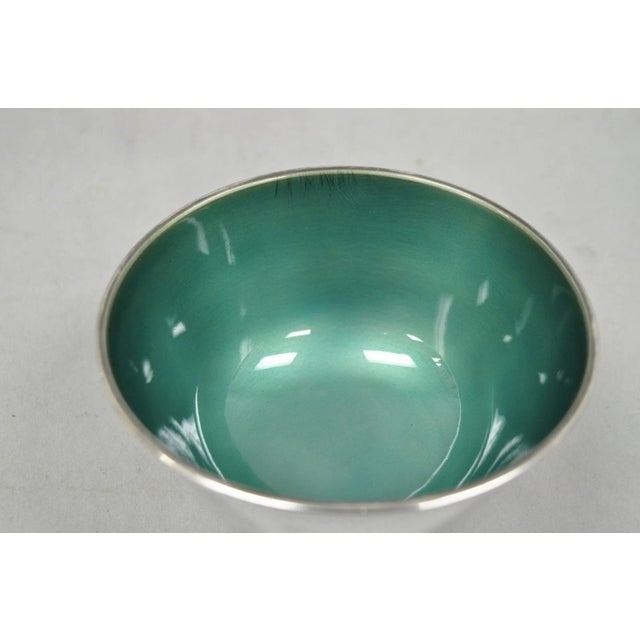 Metal Vintage Towle Mid Century Modern Silver Plated Green Enamel Candy Nut Dish Bowl For Sale - Image 7 of 12