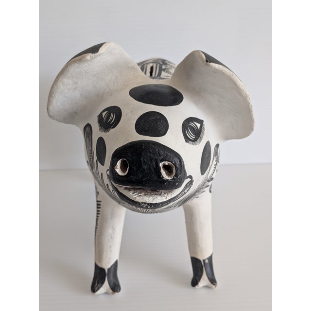 Mexican Rare Vintage Signed Juan Marcelo Mexico Folk Art Pottery Pig Sculpture Piggy Bank For Sale - Image 3 of 11