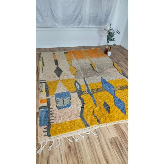 Handmade Moroccan Boujaad Rug, Mustard Grey Blue Diamond, 9'4" X 6'11" For Sale - Image 16 of 17