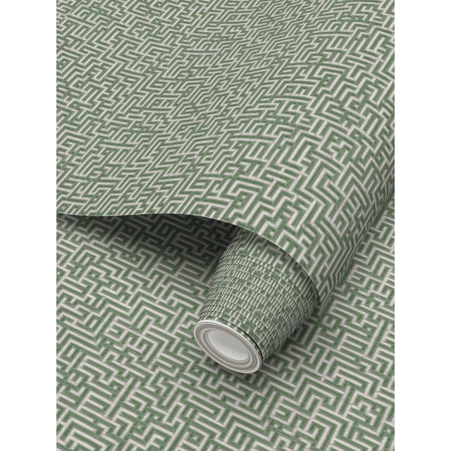 2020s Bronte Ribbon Maze Removable Wallpaper – Box Hedge Green Double Roll For Sale - Image 5 of 8