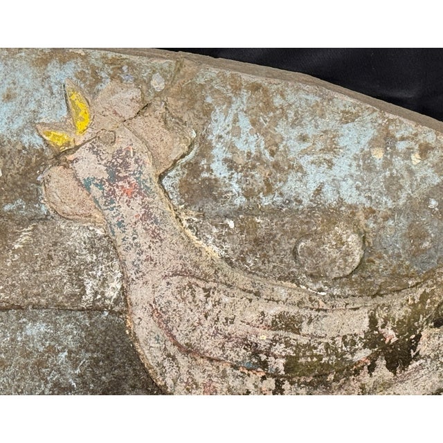 Rare 80" Vintage c.1940's Concrete Frieze Triptych Wall Mounted Garden Art - Sun & Roosters / Chickens For Sale - Image 11 of 13