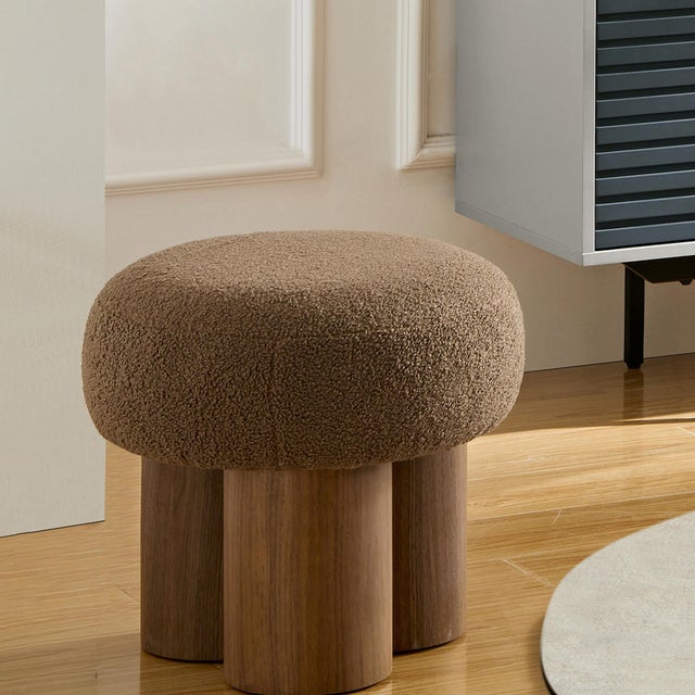 Not Yet Made - Made To Order Modern Boucle Ottoman With Solid Wood Legs - Brand New For Sale - Image 5 of 9