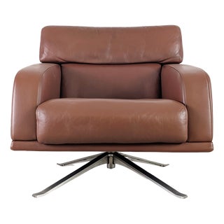 Brown Leather Swivel Armchair from Rolf Benz For Sale
