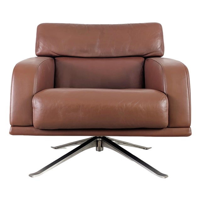 Brown Leather Swivel Armchair from Rolf Benz For Sale