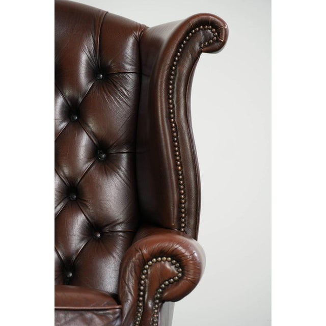 English Cowhide Chesterfield Wing Armchair For Sale - Image 10 of 13