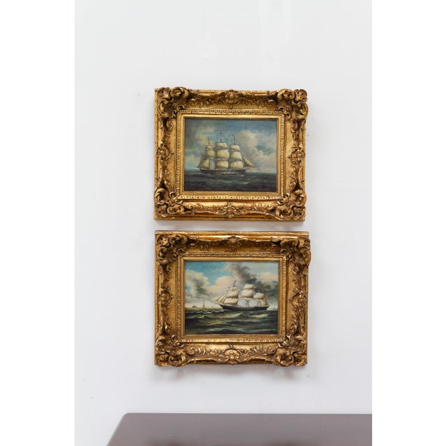 Sailing Ships, 20th Century, Oil Paintings, Framed, Set of 2 For Sale - Image 9 of 18