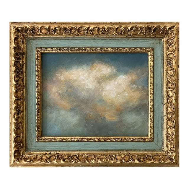 Contemporary Cloud Oil Painting in Vintage Painted Frame For Sale