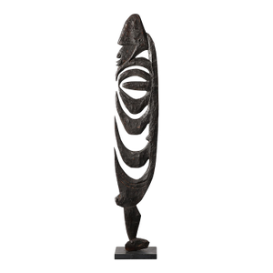 Male Yipwon Figural Carved Wood Sculpture on Stone Base