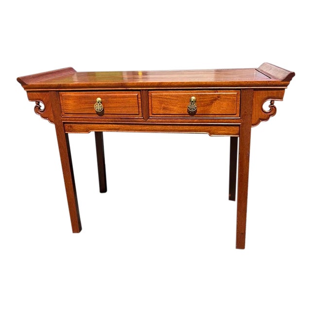 1970s Pagoda Altar Two Drawer Desk / Small Console For Sale