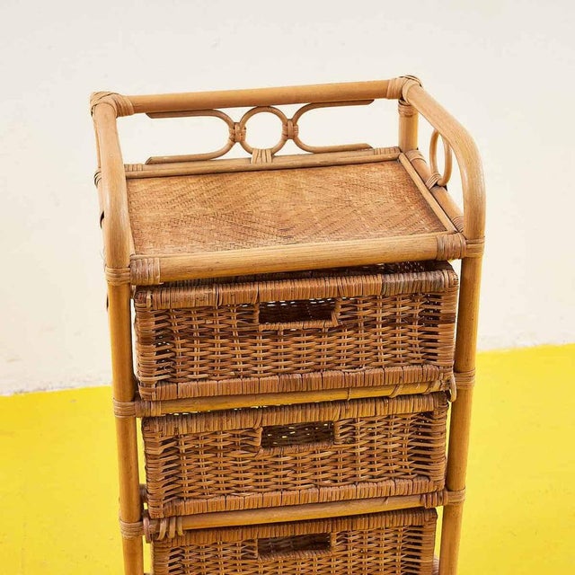 Discover the charm of this rattan cabinet, perfect for adding a touch of vintage style to your space. With three spacious...