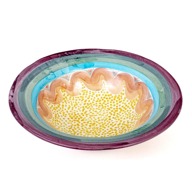 An exceptional, vintage Mackenzie-Childs large centerpiece serving bowl in the highly collectible and retired "Brittany"...