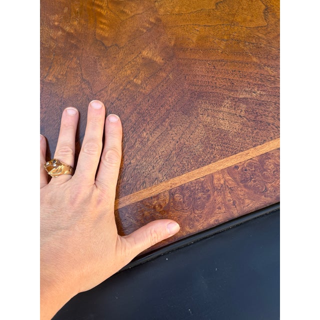 John Stuart 1960s John Stuart Game Table in Walnut Leather and Brass For Sale - Image 4 of 8