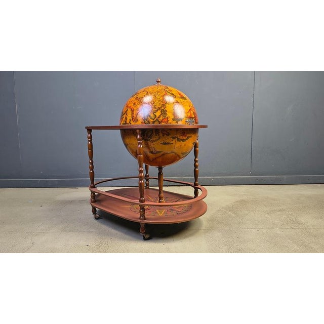Wood Vintage Globe Bar on Wheels, 1970s For Sale - Image 7 of 16