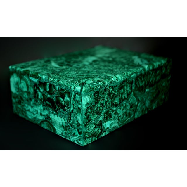 Green Rare Huge Natural Malachite Box 8" For Sale - Image 8 of 12