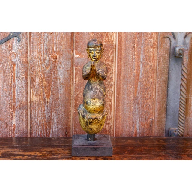 Wood Antique Kneeling Praying Monk For Sale - Image 7 of 8