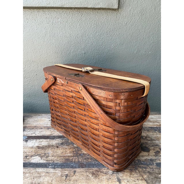 Vintage 1940s Abercrombie and Fitch Woven Picnic Basket For Sale - Image 17 of 18