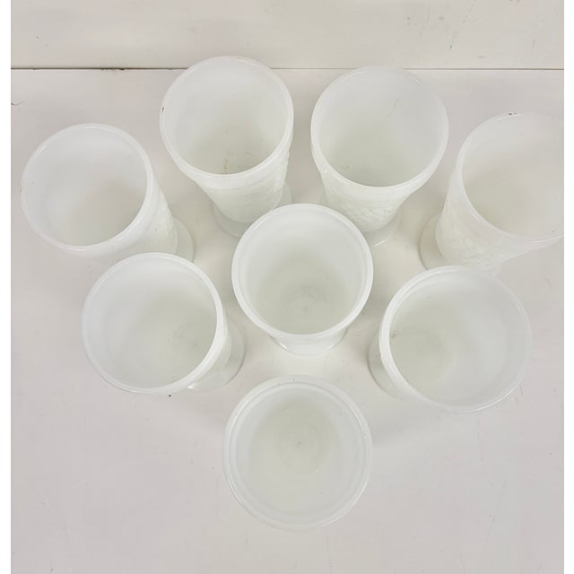 Set of 8 Vintage White Milk Glass Goblets – Textured Pattern For Sale In Orlando - Image 6 of 8