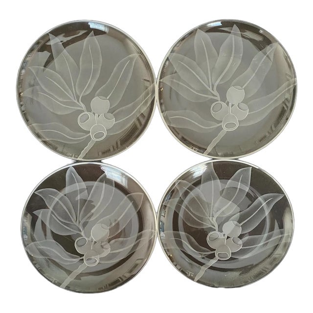 Dorothy Thorpe Art Deco Acid Etched Olive and Leaves Plates, Set/4 For Sale