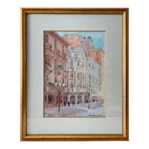 2001 Rino Golinelli Watercolor Painting "Monaco Ancient Buildings"