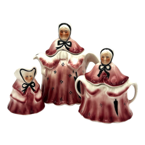 Vintage "Little Old Lady" Wood’s Staffordshire England Teapot,Sugar, Creamer #827653 - Set of 3