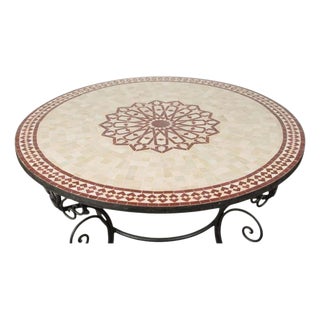 Moroccan Outdoor Round Mosaic Tile Dining Table on Iron Base 47 in. For Sale
