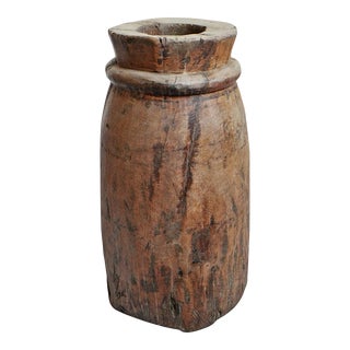 Antique India Wood Butter Pot For Sale