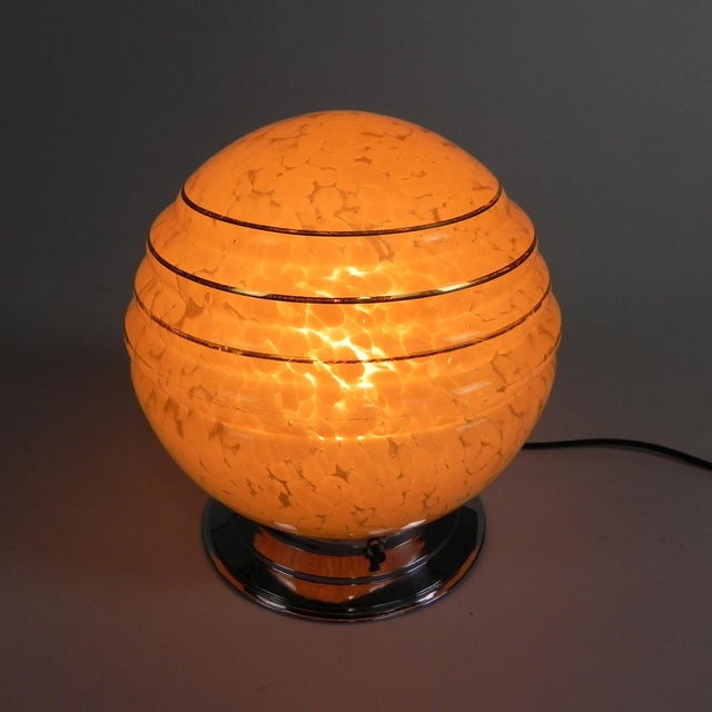 Metal Art Deco Ceiling Lamp with Cloudy Pink Globe, 1930s For Sale - Image 7 of 8