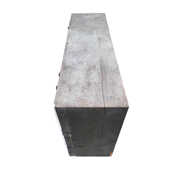 Mid 20th Century Primitive Industrial Parts Cabinet Handmade Wooden Cheese Box Drawers For Sale - Image 16 of 18
