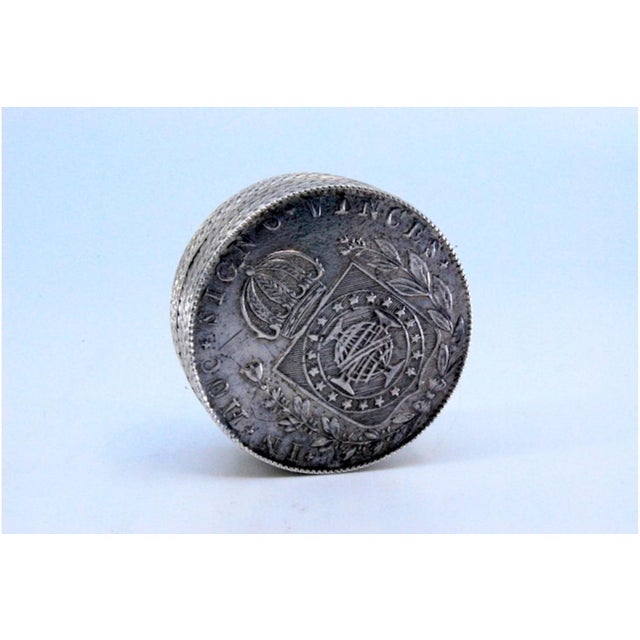 Silver Pill Box with Coin Appliqués and Removable Lid For Sale - Image 10 of 10