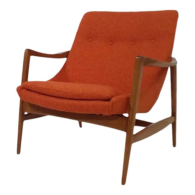 Mid-Century Lounge Chair Orange Chenille For Sale