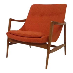 Mid-Century Lounge Chair Orange Chenille