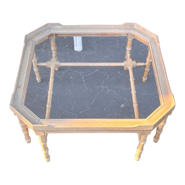 Beautiful Vintage Mid-Century Faux Bamboo Coffee Table With Glass Top For Sale
