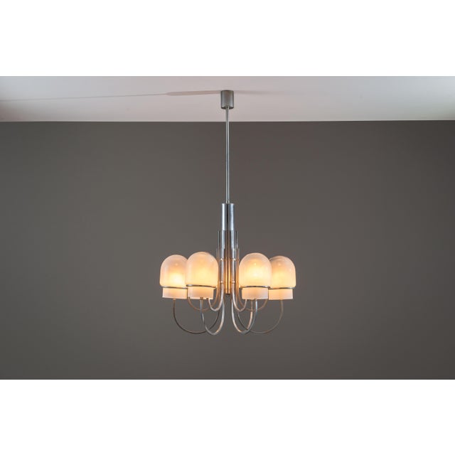 Vintage Chandelier with Six Misty Glass Shades by Gaetano Sciolari, 1960s For Sale - Image 18 of 18