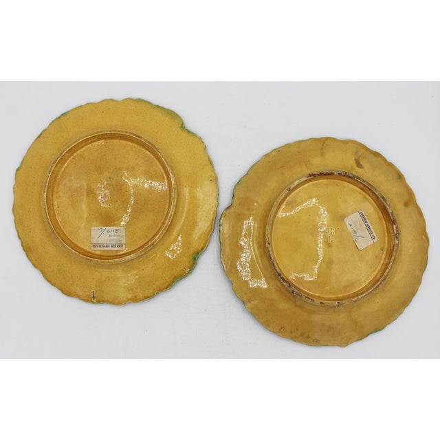 Traditional C. 1880-1900 London Pair of Majolica Begonia Leaf Plates by Joseph Roth For Sale - Image 3 of 9