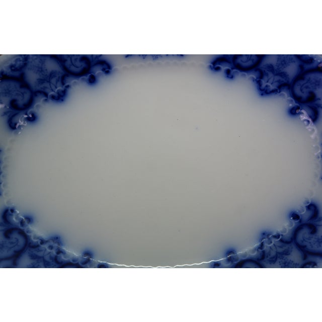 Antique w.h. Grindley Flow Blue Oval Porcelain Platter Tray Centerpiece England For Sale - Image 6 of 12