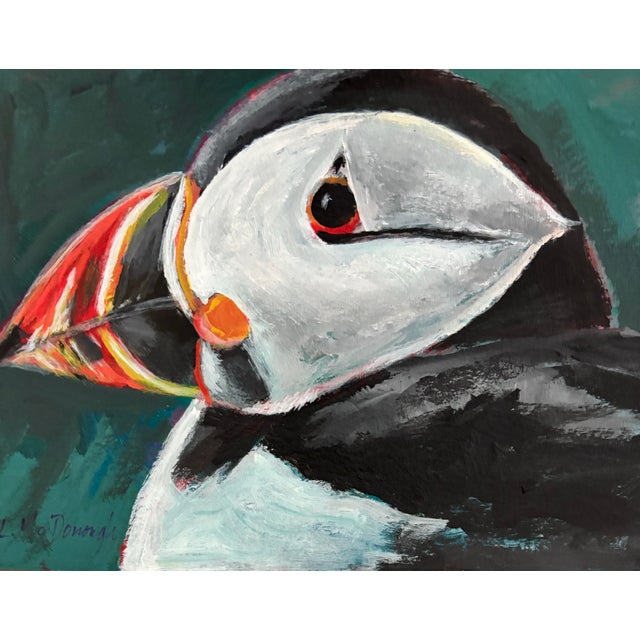 “Puffin” Original, Acrylic Sea Bird Painting by Linda McDonough For Sale In Naples, FL - Image 6 of 8