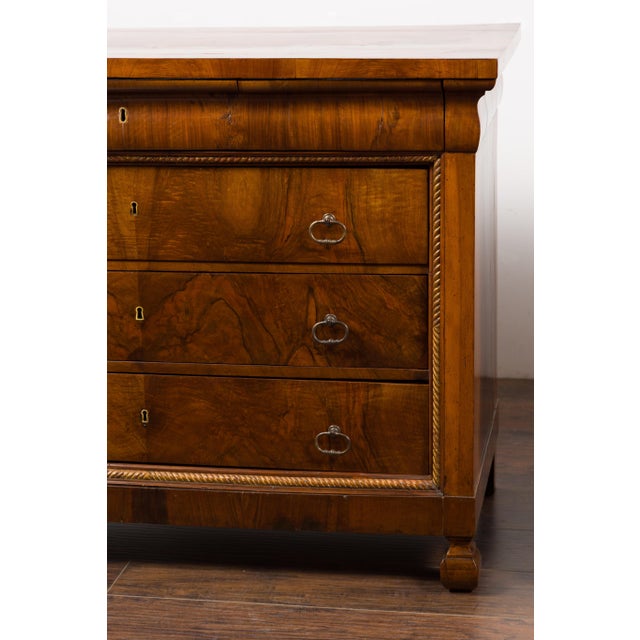 Pair of Italian 18th Century Walnut Four-Drawer Commodes with Bookmatched Veneer For Sale - Image 12 of 12