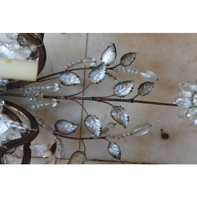 Maison Baguès 1930's Monumental Regency Maison Bagues Rock Crystal 5 Light Floral Wall Sconces a - Pair For Sale - Image 4 of 12
