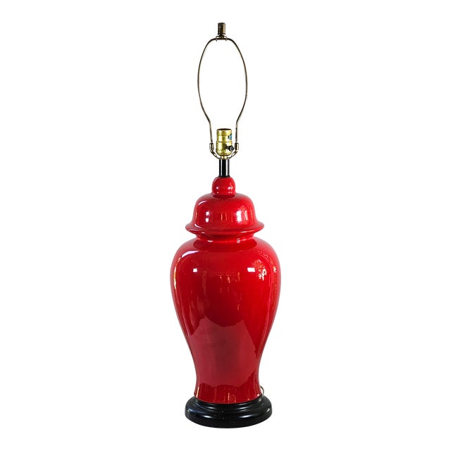 Vintage Large Red Ceramic Ginger Jar Lamp For Sale