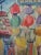 Circa 1950's colorful abstract street scene watercolor painting by Helen Sophia Barth in blues, reds, yellows and greens....